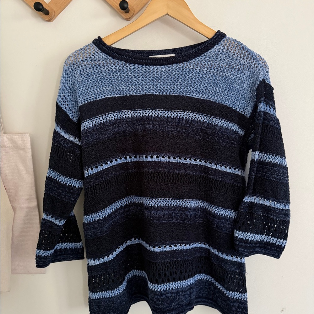 CJ Banks Sweater Open Crochet Knit Pullover 3/4 Sleeve